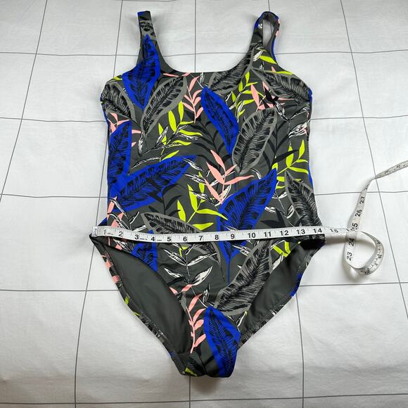 Athleta Swimsuit Women Medium Gray Midnight Palm Scoop One Piece Resort Tropical - Picture 11 of 13